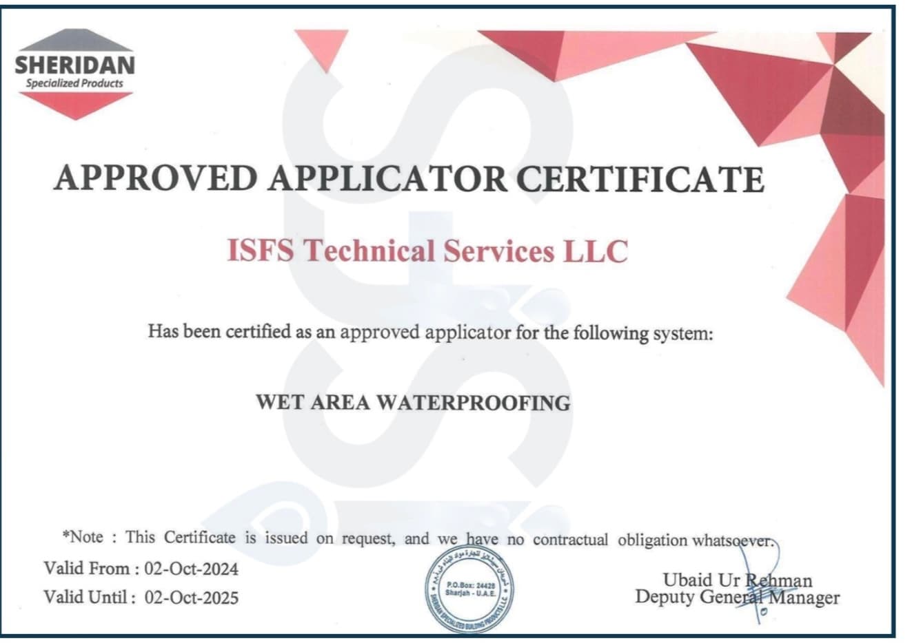 ISFS Applicator Certificate 2