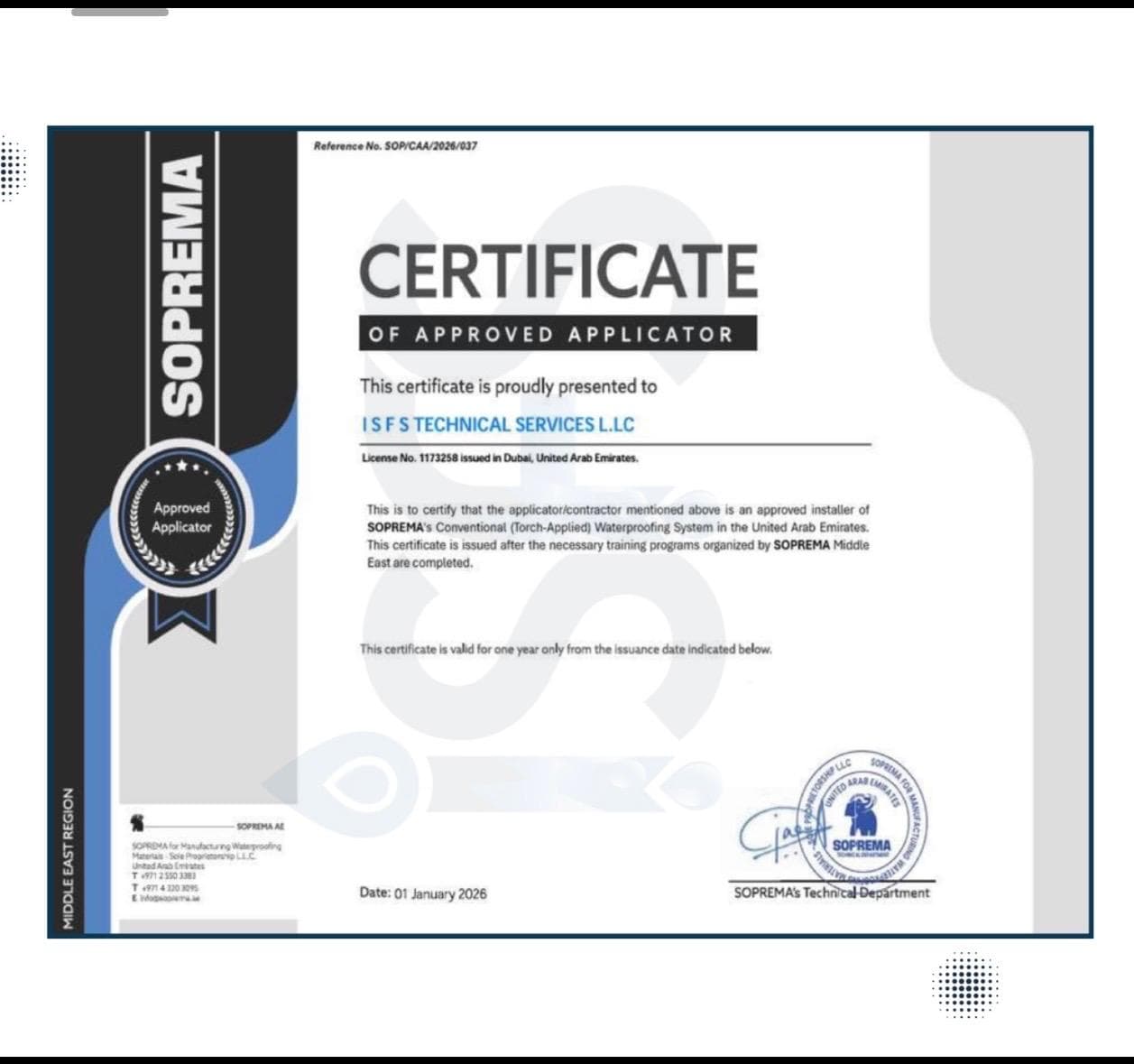 ISFS Applicator Certificate 6